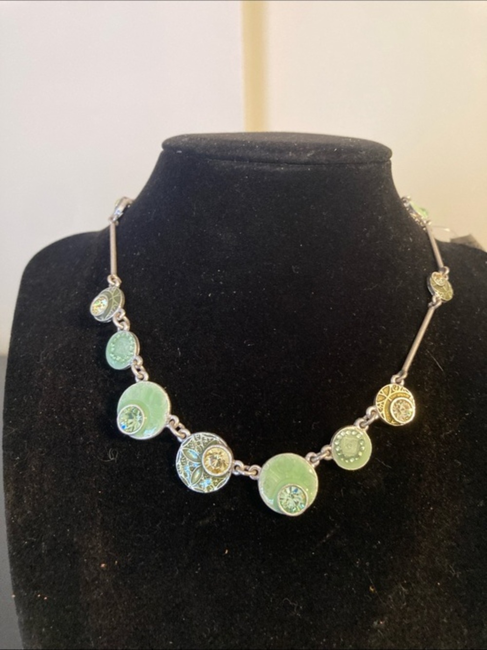 Pilgrim Mint Green Disc Necklace with Crystal Accents